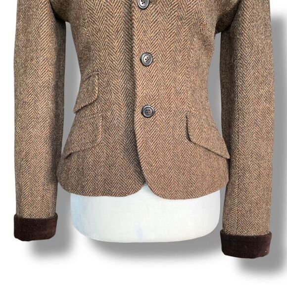 Vintage Ralph Lauren Rugby Blazer Structured Hourglass Herringbone Tweed Brown - Picture 6 of 13